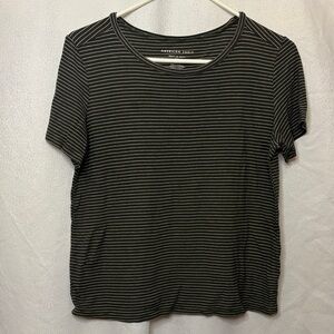 American Eagle Soft & Sexy Ribbed Stripe Tee | Gray | Size M